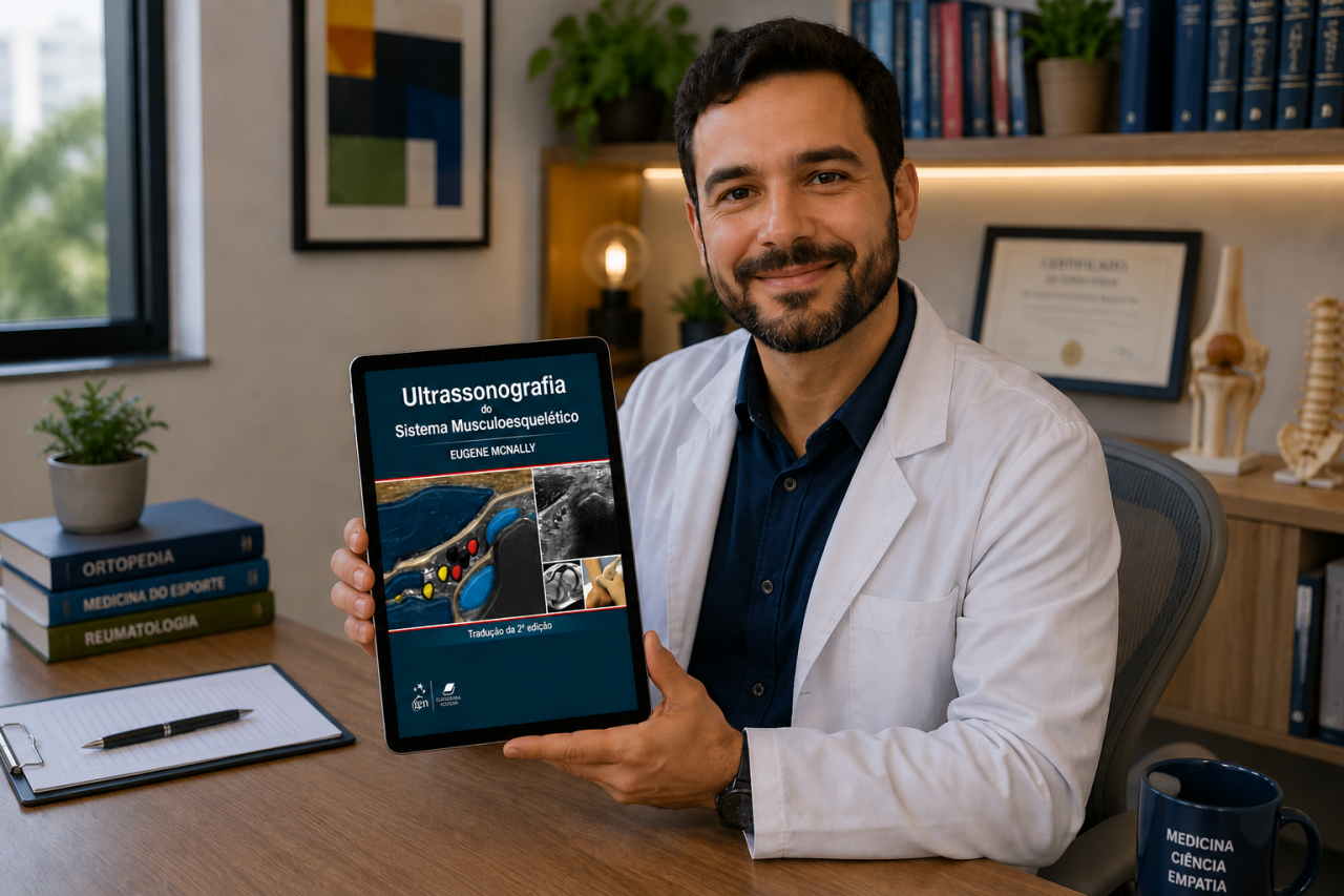 médico mostrando livro